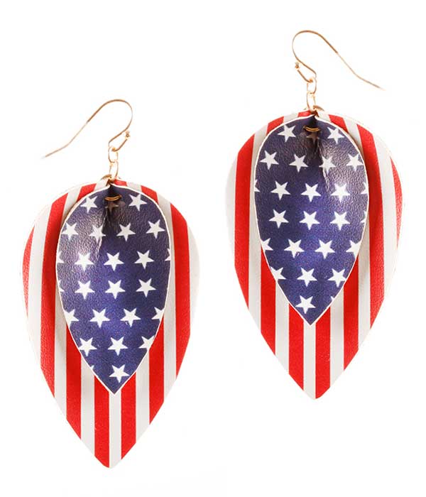 PATRIOTIC AMERICAN FLAG LEATHERETTE EARRING - MARQUISE