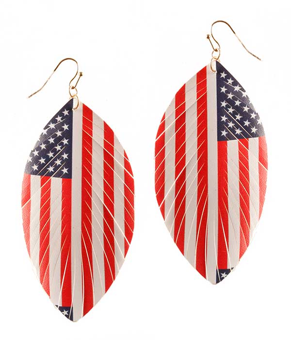 PATRIOTIC AMERICAN FLAG LEATHERETTE EARRING - MARQUISE