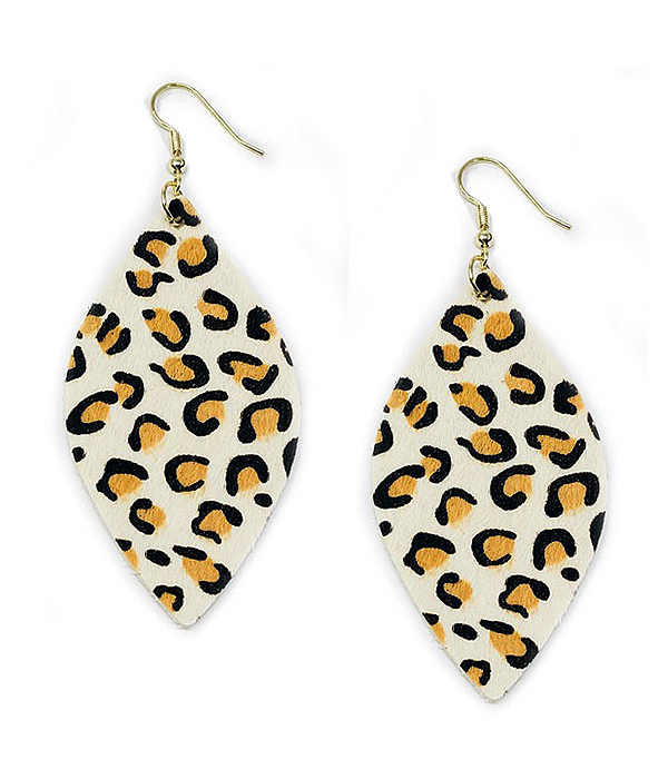 ANIMAL PRINT LEATHERETTE MARQUOISE EARRING - LEOPARD