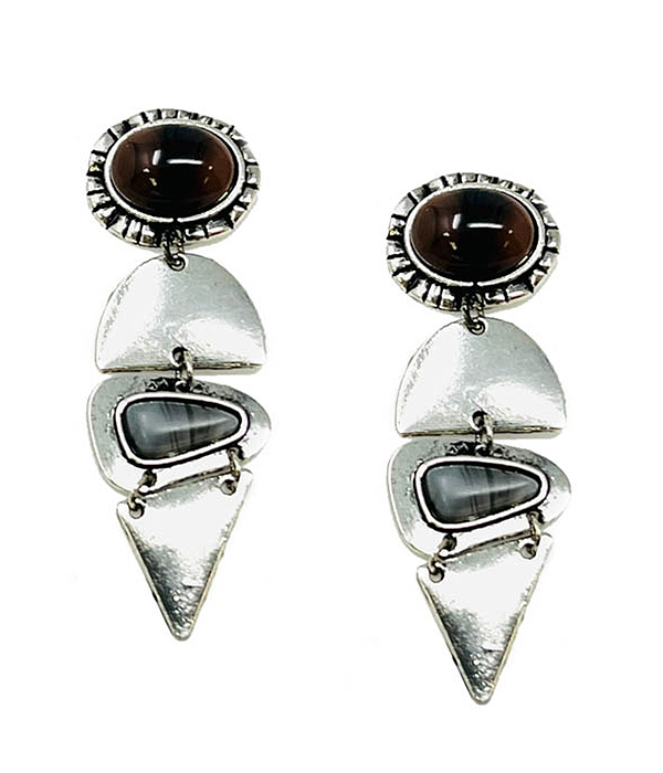 VINTAGE STYLE PUFFY STONE AND METAL EARRING