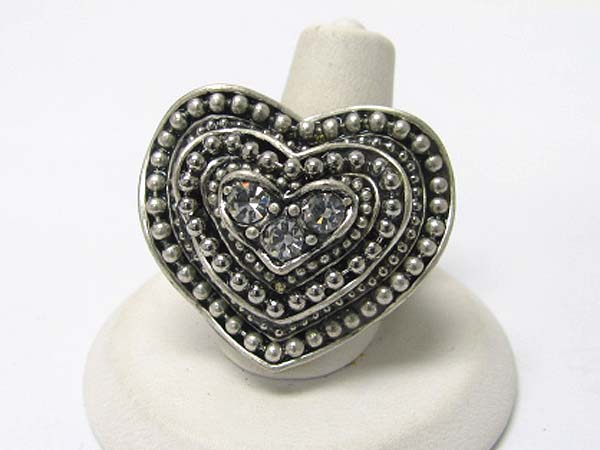 CRYSTAL AND AND METAL BEADS DECO HEART STRETCH RING