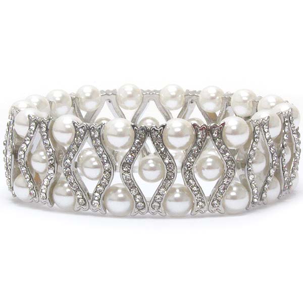 MULTI PEARL AND CRYSTAL DECO MIX STRETCH BRACELET