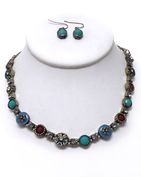 TEXTURED METAL WITH LINKED CIRCLES NECKLACE SET