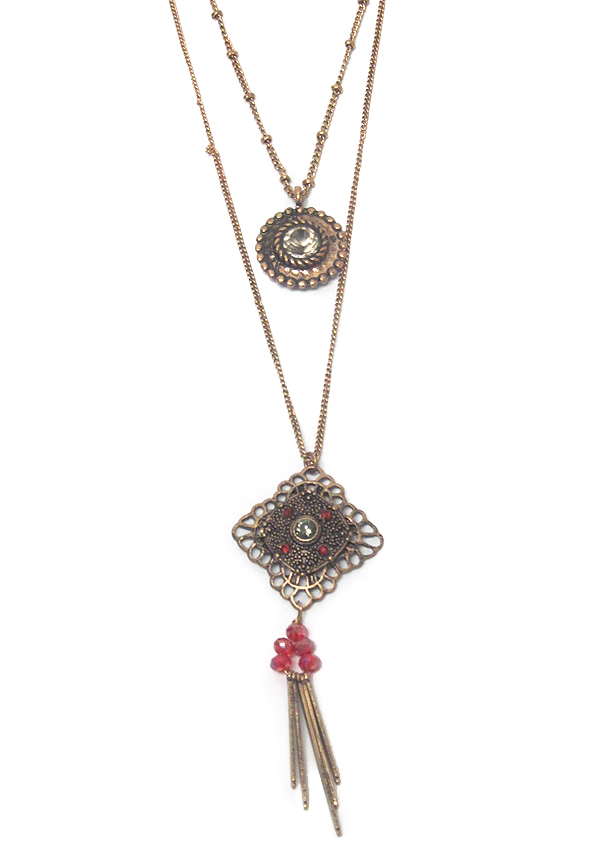 BOHEMIAN STYLE METAL FILIGREE DOUBLE LAYER NECKLACE