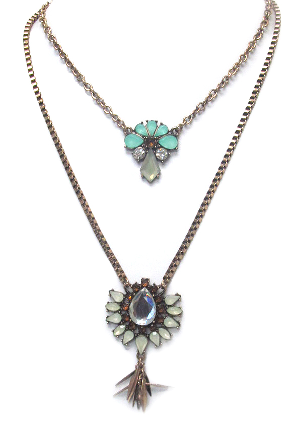 BOHEMIAN STYLE CRYSTAL MIX PENDANT DOUBLE LAYER NECKLACE SET