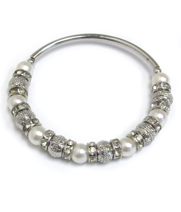 MULTI BEAD AND CRYSTAL RONDELLE STRETCH BRACELET