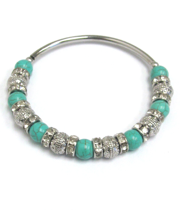 MULTI BEAD AND CRYSTAL RONDELLE STRETCH BRACELET