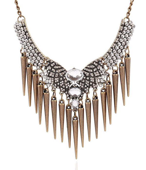 MULTI CRYSTAL AND SPIKE DANGLE DROP NECKLACE