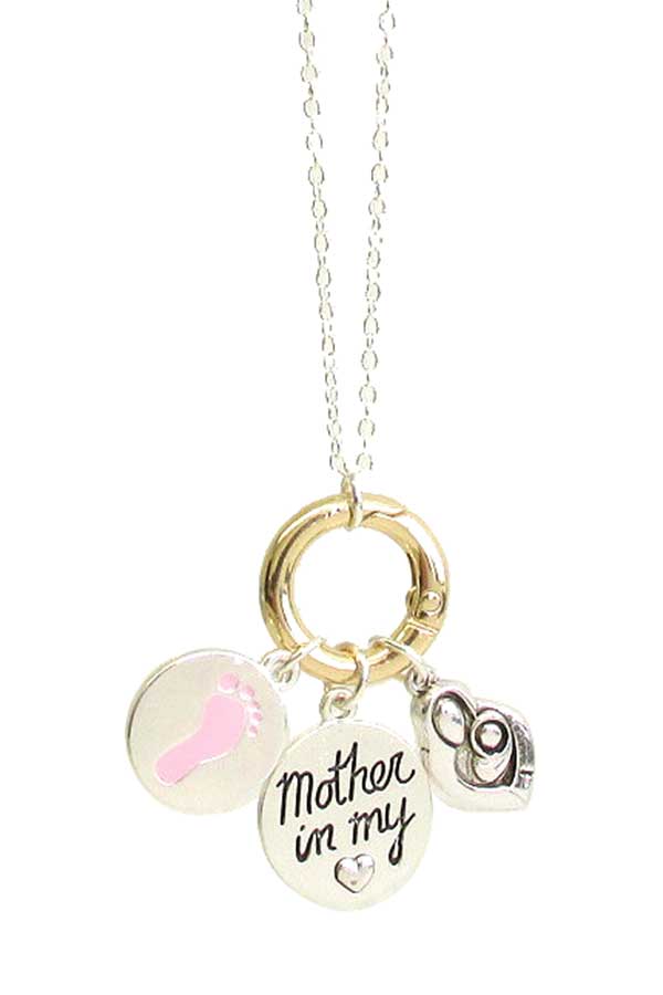 MOTHER THEME MULTI CHARM PENDANT NECKLACE - MOTHER IN MY HEART