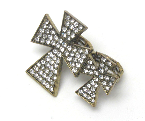 DOUBLE CRYSTAL FASHION CROSS DUAL FINGER RING
