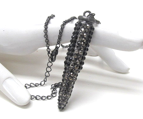 CRYSTAL METAL BULLET LINK DROP LONG CHAIN NECKLACE