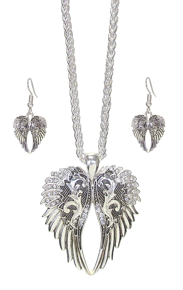CRYSTAL ANGEL WING PENDANT NECKLACE SET
