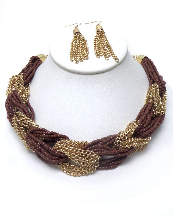 TWISTED SEED BEADS NECKLACE SET 