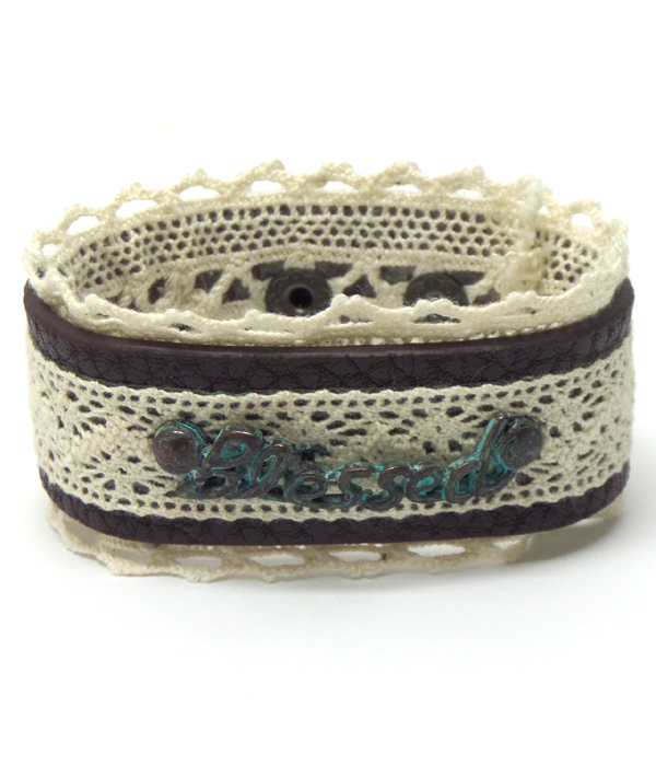 LACE WITH LEATHERETTE BLESED THEME BUTTON BRACELET