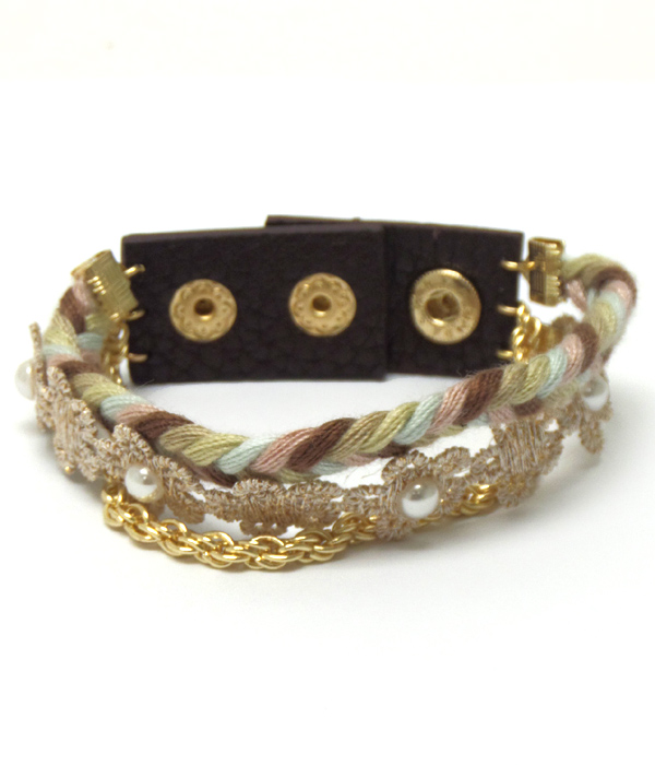 LAYER LACE AND CHAIN BUTTON BRACELET 
