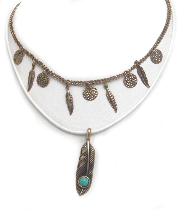BOHEMIAN STYLE DOUBLE LAYER METAL LEAFS DROP CHAIN AND CORD CHOKER SET