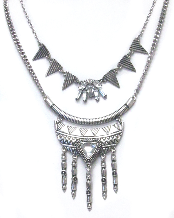 BOHEMIAN STYLE DOUBLE LAYER METAL CHAIN WITH MULTI SHAPE DROP NECKLACE SET