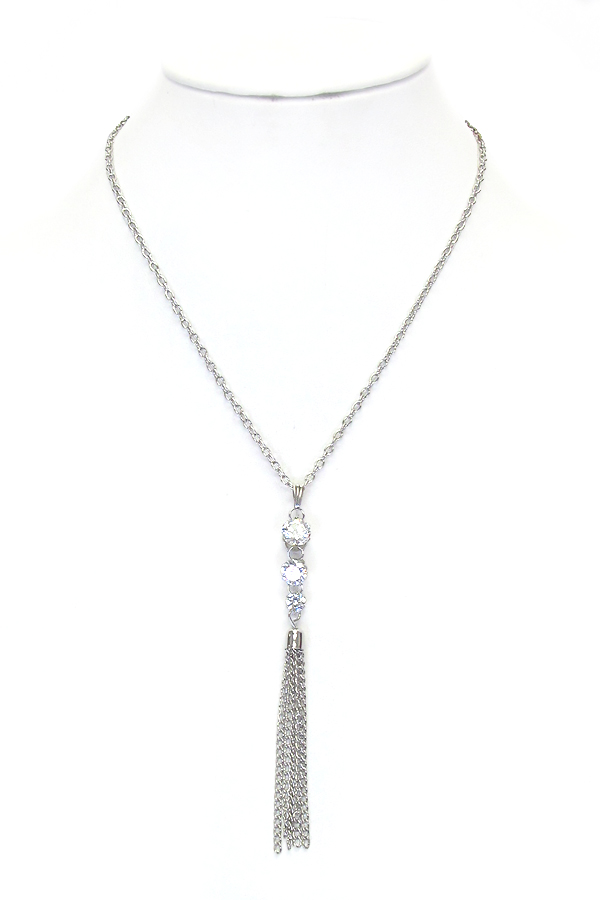CRYSTAL AND FINE CHAIN TASSEL DROP Y SHAPE NECKLACE