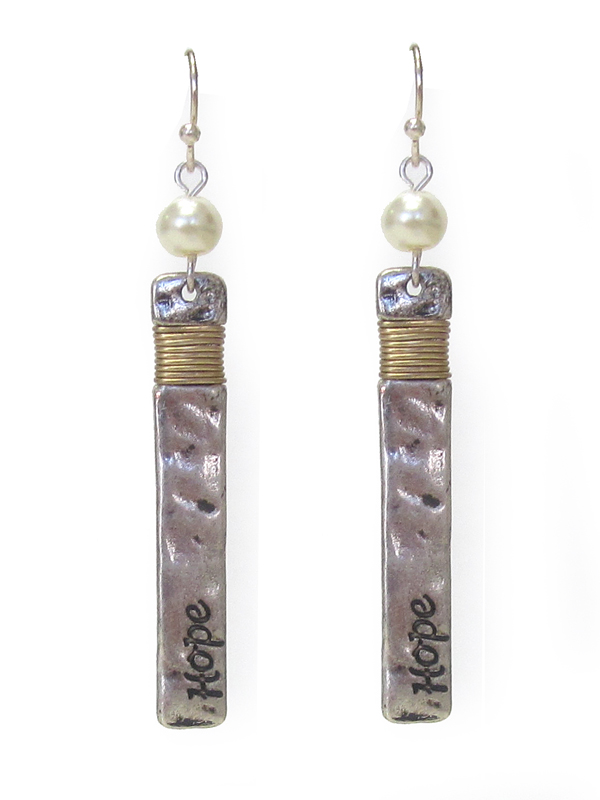 HAMMERED METAL BAR AND WIRE WRAP EARRING - HOPE