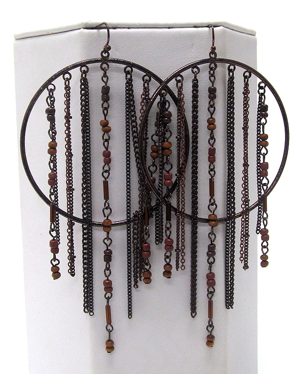 MULTI MIX BEADS AND MULTI FASHION CHAIN DROP HOOP EARRING - HOOPS