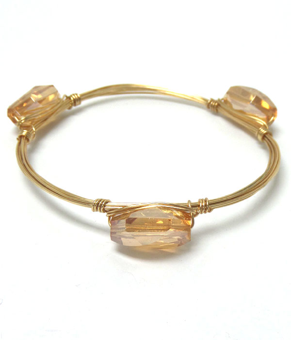 HANDMADE FACET GLASS AND BOURBON WIRE WRAPPED BANGLE BRACELET