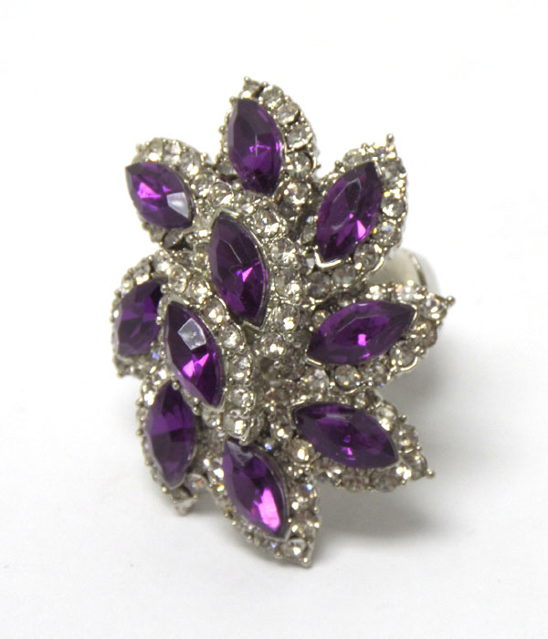 FLOWER WITH MULTI CRYSTALS RING 