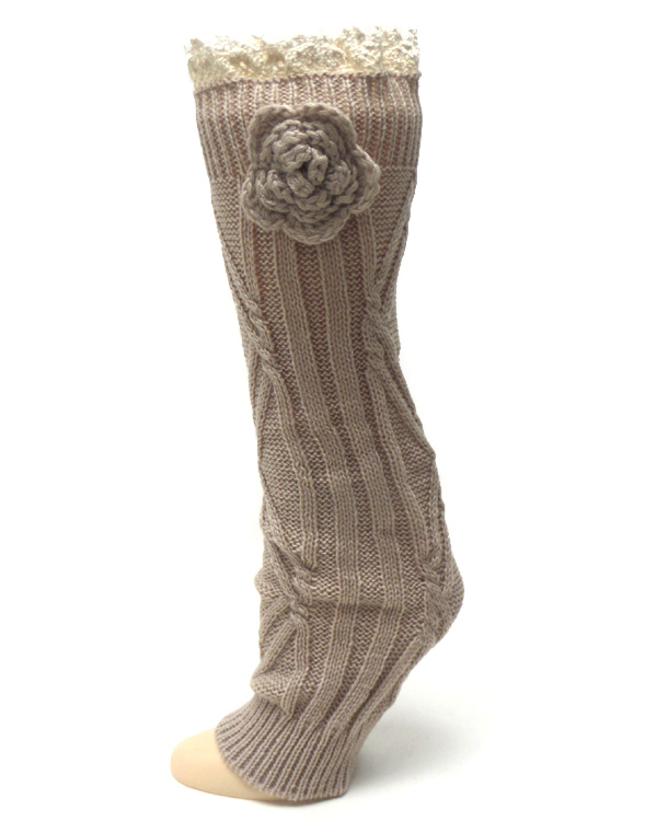 VINTAGE LACE CROCHET WITH FLOWERS LEG WARMERS - BOOT CUFFS