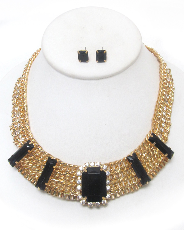 MULTI CHAIN AND CRYSTAL NECKLACE SET