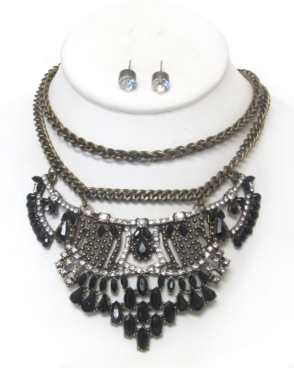 MULTI CRYSTAL DOUBLE LAYER NECKLACE SET