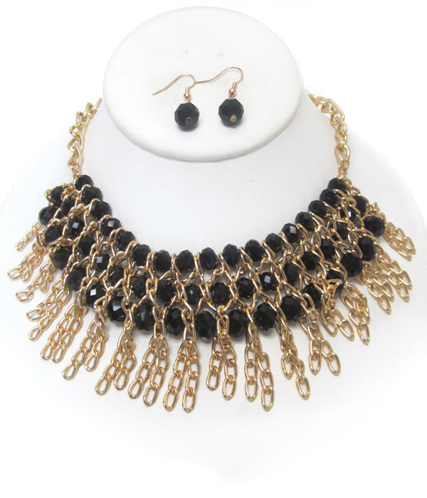 MULTI STONE AND CHAIN LINK DROP BIB NECKLACE SET