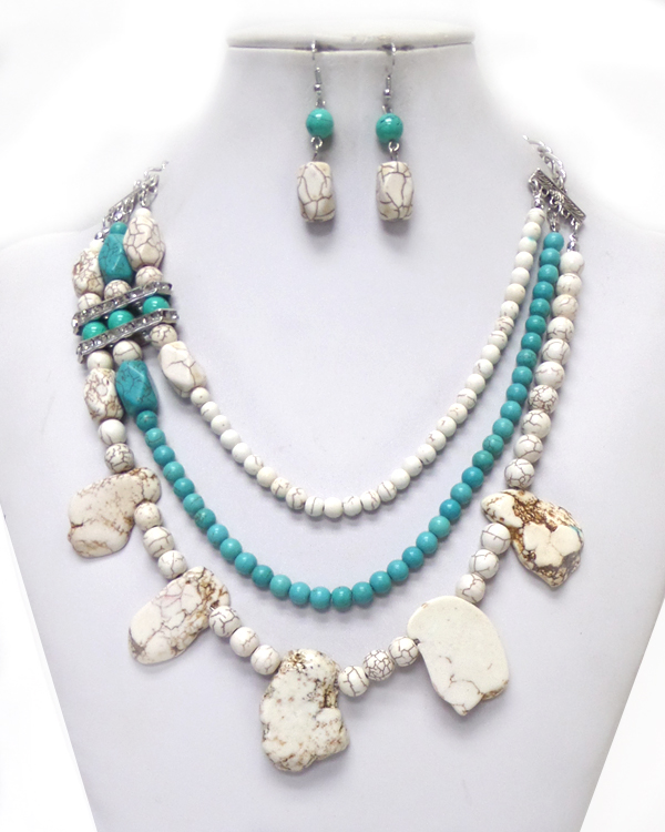 NATURAL STONE 3 LAYER NECKLACE SET