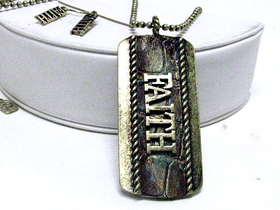 ANTIQUE LOOK LEATHER AND METAL FAITH DOG TAG NECKLACE SET
