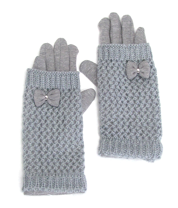BOW ACCENT KNIT DOUBLE LAYER GLOVES