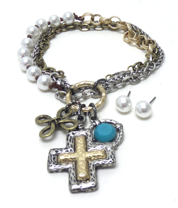 DUAL FUNCTION CROSS AND METAL WRAP BRACELET OR NECKLACE SET 