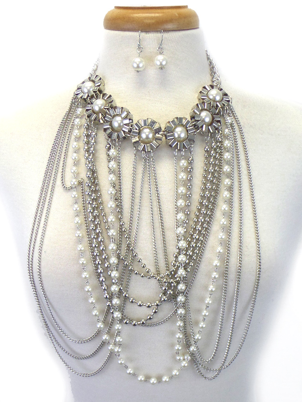 PEARLS AND CHAIN NECKLACE SET