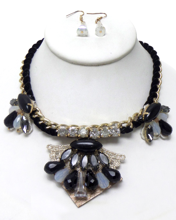 LACE WITH CHAIN AND BEADS NECKLACE SET 