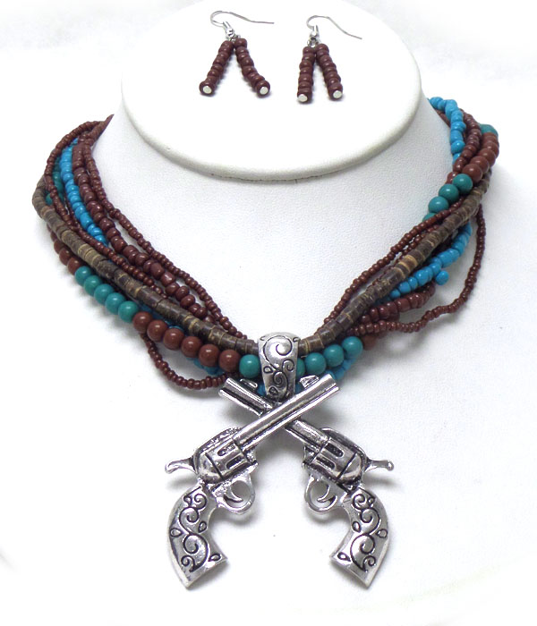 SEED BEADS LAYER WITH GUNS NECKLACE SET