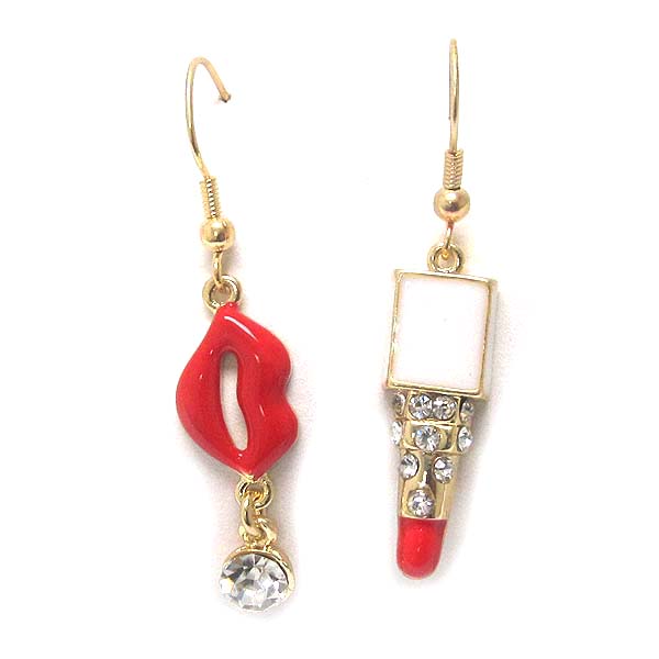 MAKEUP THEME CRYSTAL LIP AND LIPSTICK DROP EARRING
