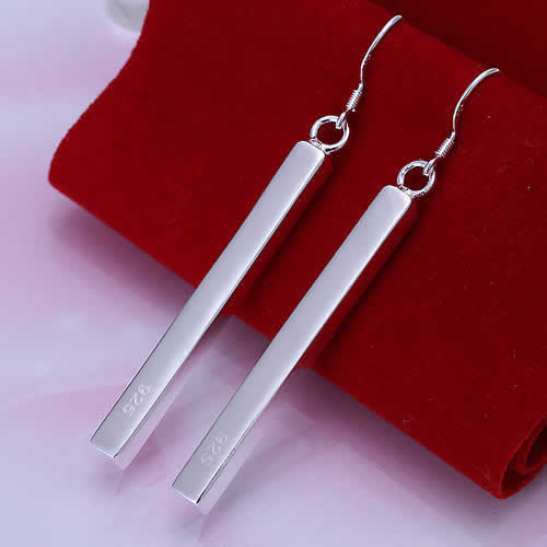 925 STERLING SILVER PLATED SIMPLE STICK DROP EARRING