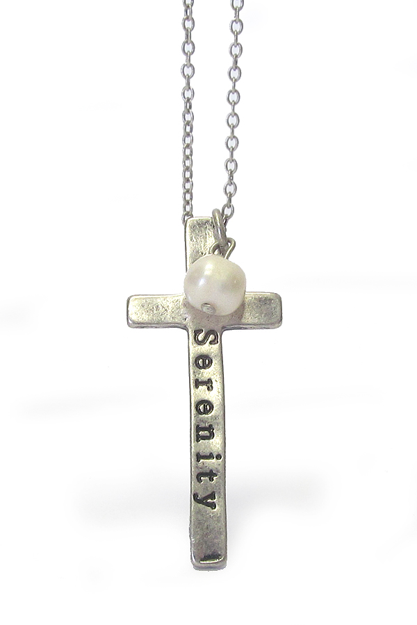 PEARL AND CROSS PENDANT NECKLACE - SERENITY