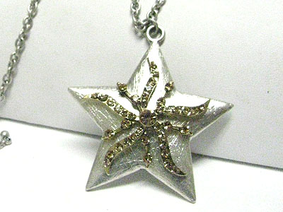 CRYSTAL STAR PENDANT LONG CHAIN NECKLACE
