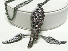 CRYSTAL STUD WING PENDANT LONG NECKLACE EARRING SET