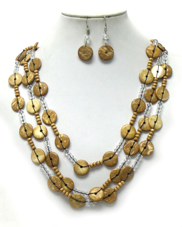 THREE LAYER WOODEN TYPE DISKS NECKLACE SET