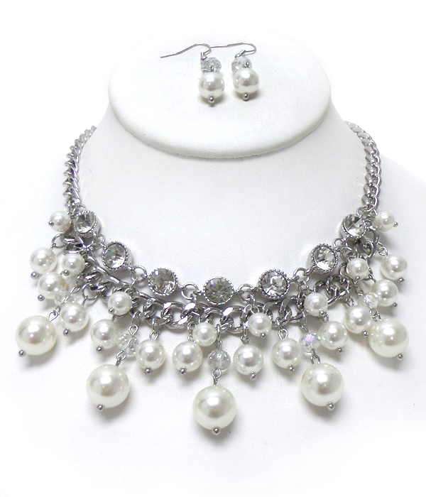 PEARL WITH CRYSTALS NECKLACE SET 