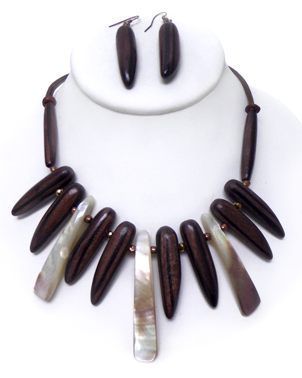 WOOD WITH SHELL NECKLACE SET