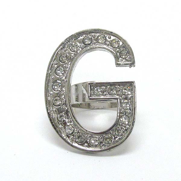 CRYSTAL DECO INITIAL ADJUSTABLE RING - G