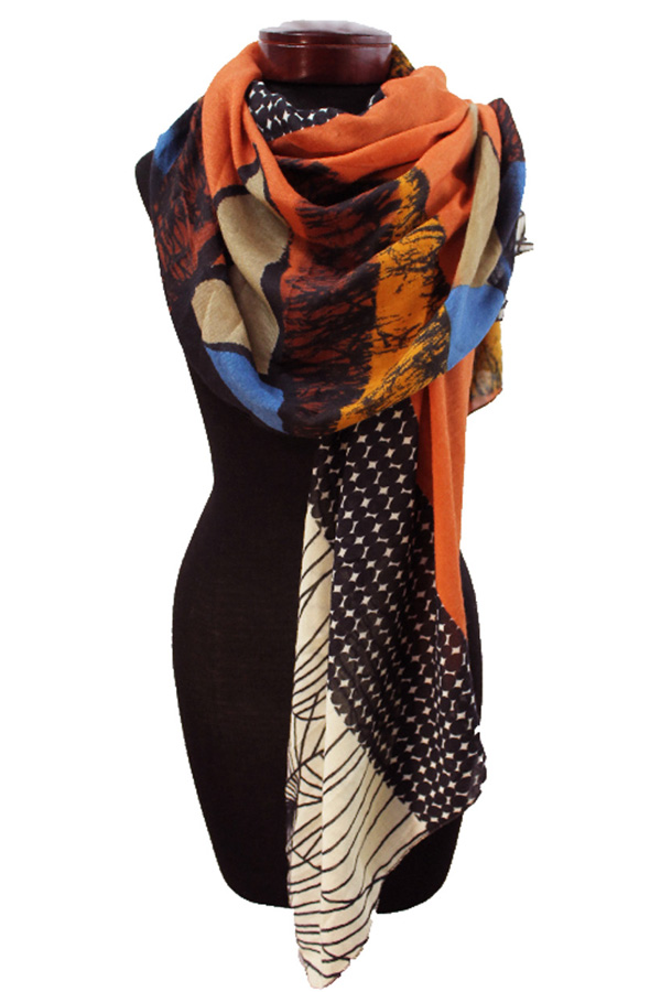MULTI LEAF PATTERN ABSTRACT SCARF