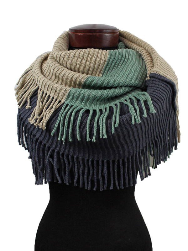 MULTI COLOR AND TASSEL INFINITY SCARF