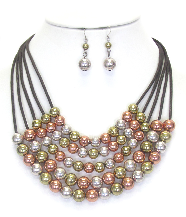 MULTI METAL BALL AND LAYER CORD NECKLACE SET