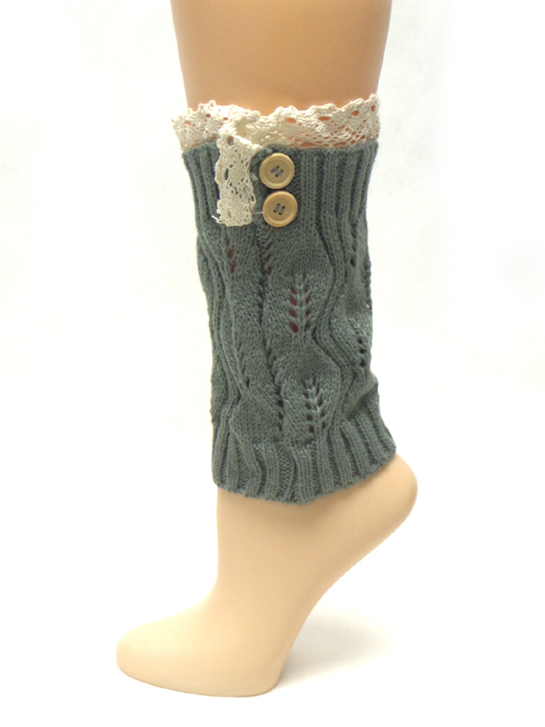 VINTAGE LACE AND BUTTON CROCHET SHORT LEG WARMERS - BOOT CUFFS